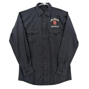 Jim Beam Shirt Mens Small Black Vanilla Logo Long Sleeve Button Up Embroidered